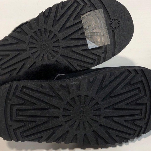 Women’s UGG Disquette Black Suede Mule Slipper With Shearling Size 7 - Picture 7 of 8